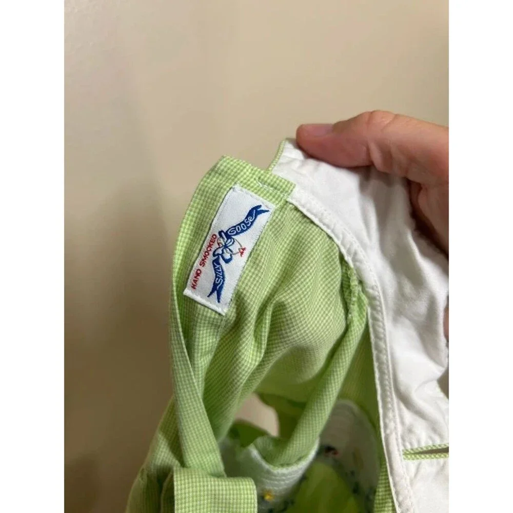Vintage 12M Baby Boy Hand Smocked Green Bubble Romper